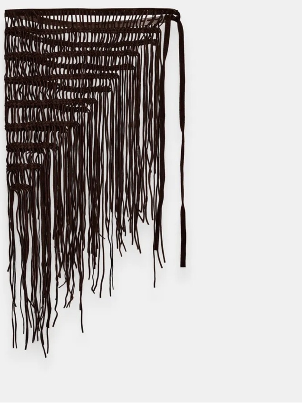 Zara NWT Brown Viral 100% Leather Crochet Fringe Statement Scarf Belt adjustable